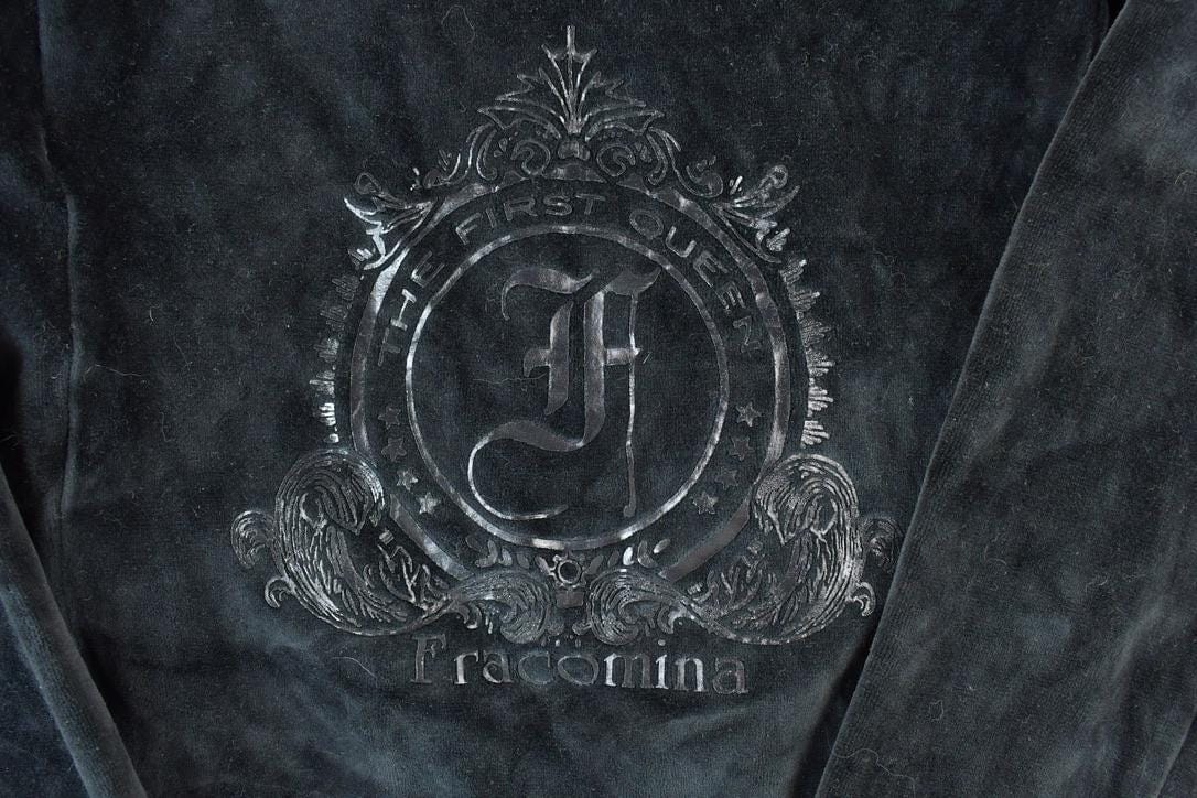 Vintage 1990s First Queen Fracomina Graphic Zip Up Velour Hoodie Men's Small from propervintagecanada