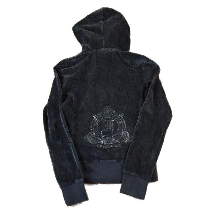 Vintage 1990s First Queen Fracomina Graphic Zip Up Velour Hoodie Men's Small from propervintagecanada