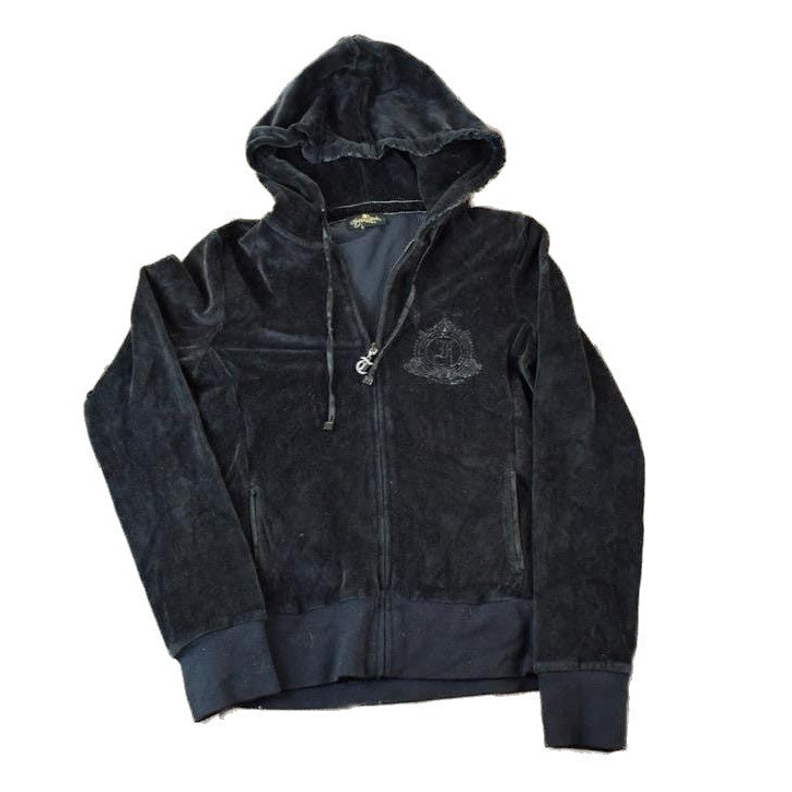 Vintage 1990s First Queen Fracomina Graphic Zip Up Velour Hoodie Men's Small from propervintagecanada