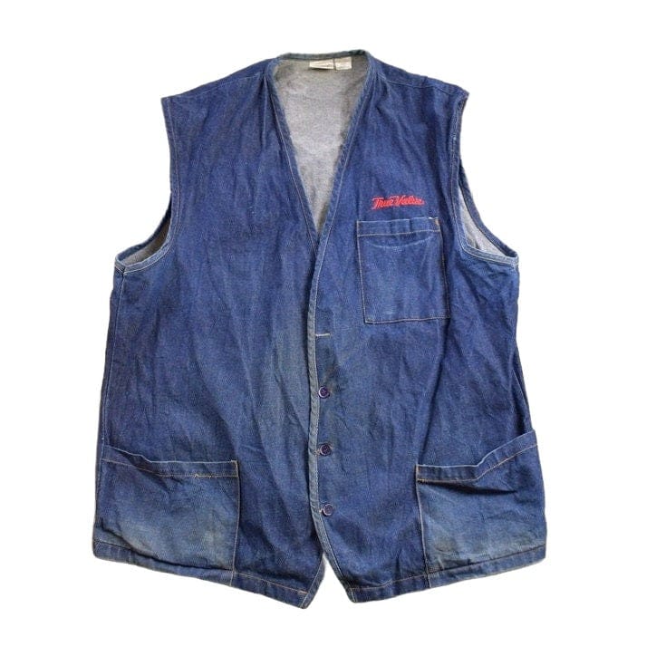 Vintage 1990s Fits Uniforms True Value Embroidered Denim Jean Vest Men's XL from propervintagecanada