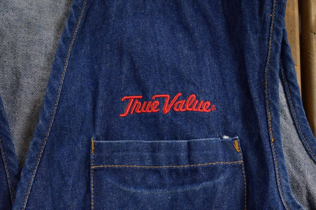 Vintage 1990s Fits Uniforms True Value Embroidered Denim Jean Vest Men's XL from propervintagecanada