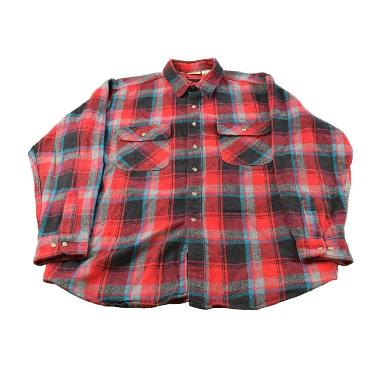 Vintage 1990s Five Brother Plaid Flannel Button Up Shirt Men's 2XL Tall from propervintagecanada