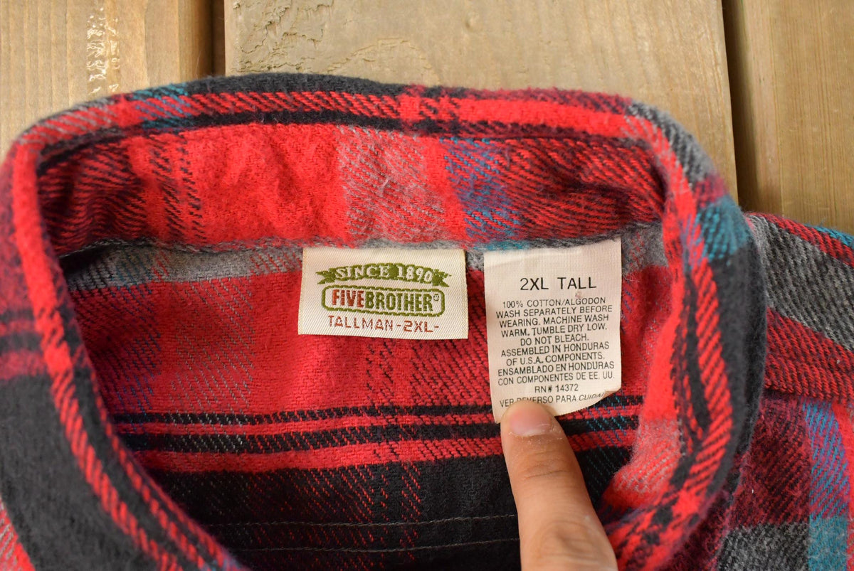 Vintage 1990s Five Brother Plaid Flannel Button Up Shirt Men's 2XL Tall from propervintagecanada