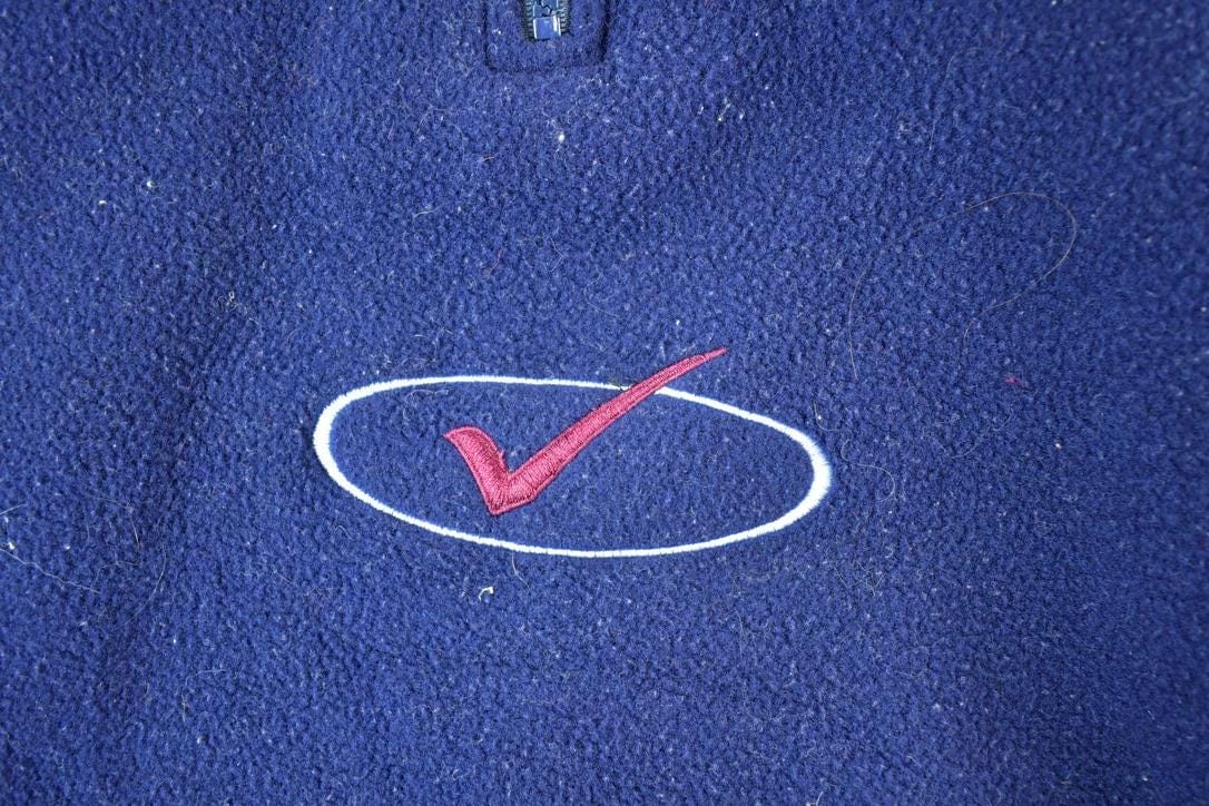 Vintage 1990s Fleece Checkmark Collared Sweatshirt Mens XL from propervintagecanada