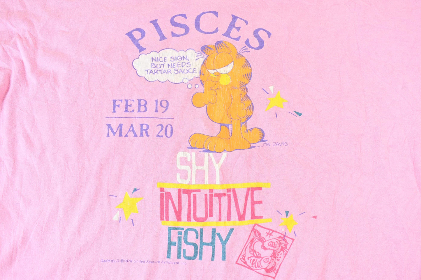 Vintage 1990s Flirts Pices Zodiac Sign Garfield Graphic T-Shirt Men's XL from propervintagecanada