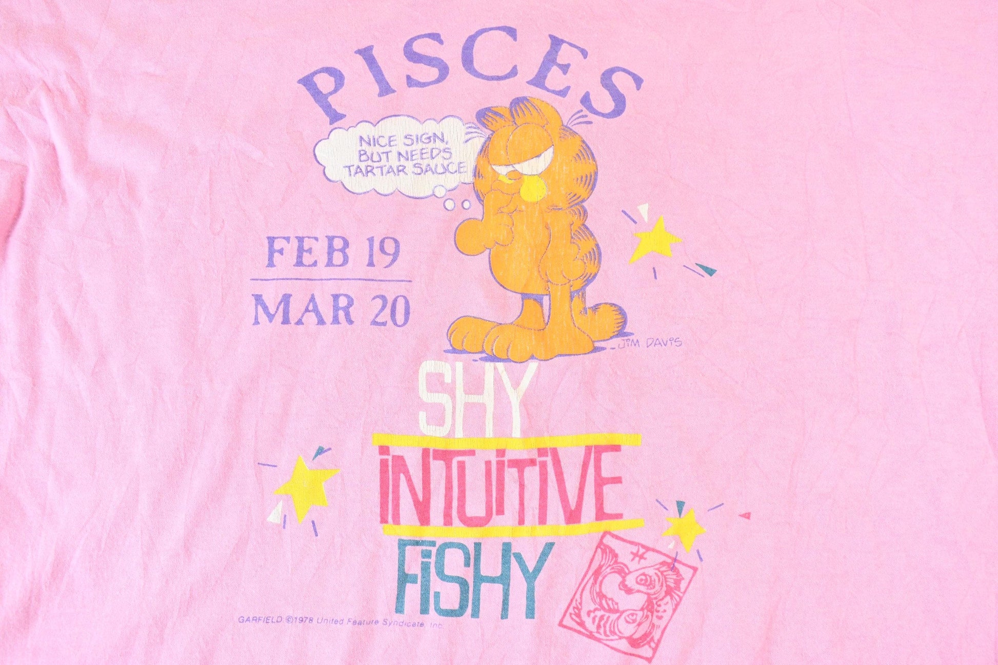 Vintage 1990s Flirts Pices Zodiac Sign Garfield Graphic T-Shirt Men's XL from propervintagecanada