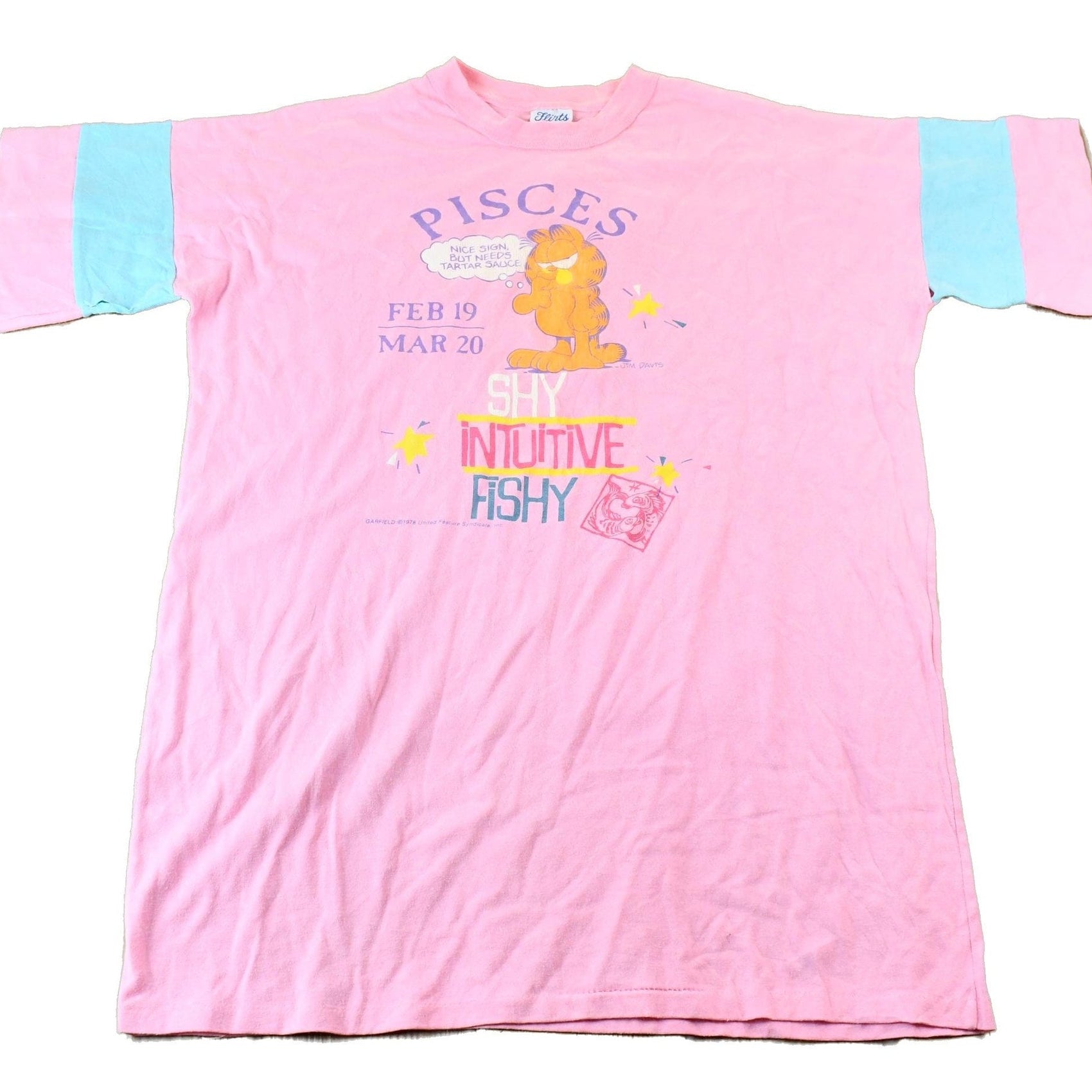 Vintage 1990s Flirts Pices Zodiac Sign Garfield Graphic T-Shirt Men's XL from propervintagecanada