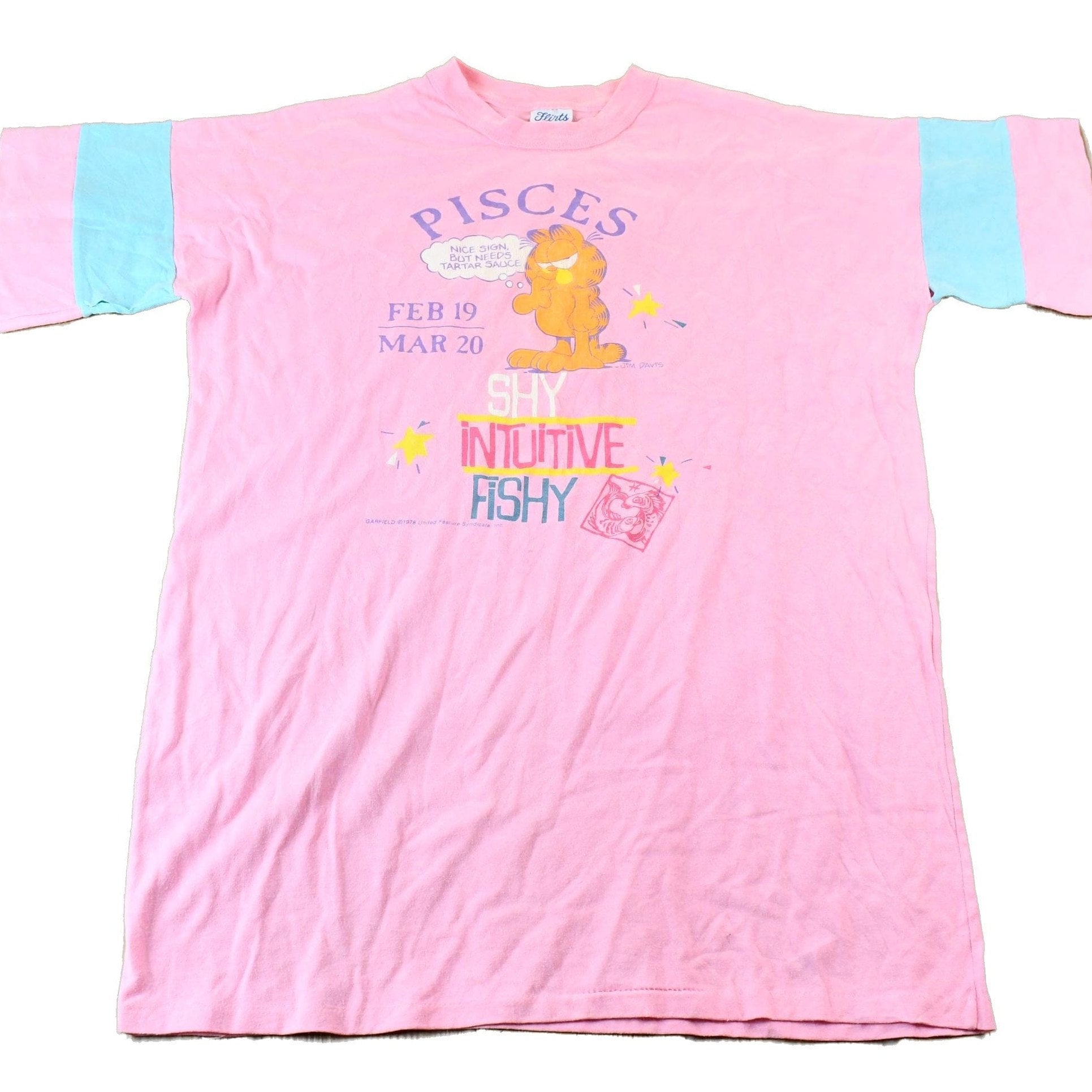 Vintage 1990s Flirts Pices Zodiac Sign Garfield Graphic T-Shirt Men's XL from propervintagecanada