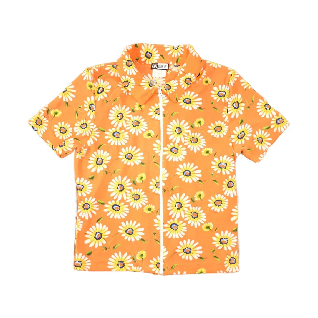Vintage 1990s Floral AOP Souvenir Zip T-Shirt Women's S from propervintagecanada