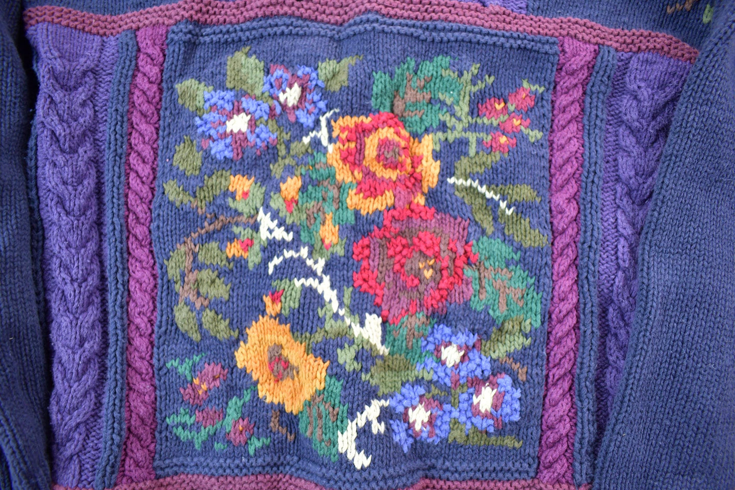 Vintage 1990s Floral Cable Knit Crewneck Sweater Women's S from propervintagecanada