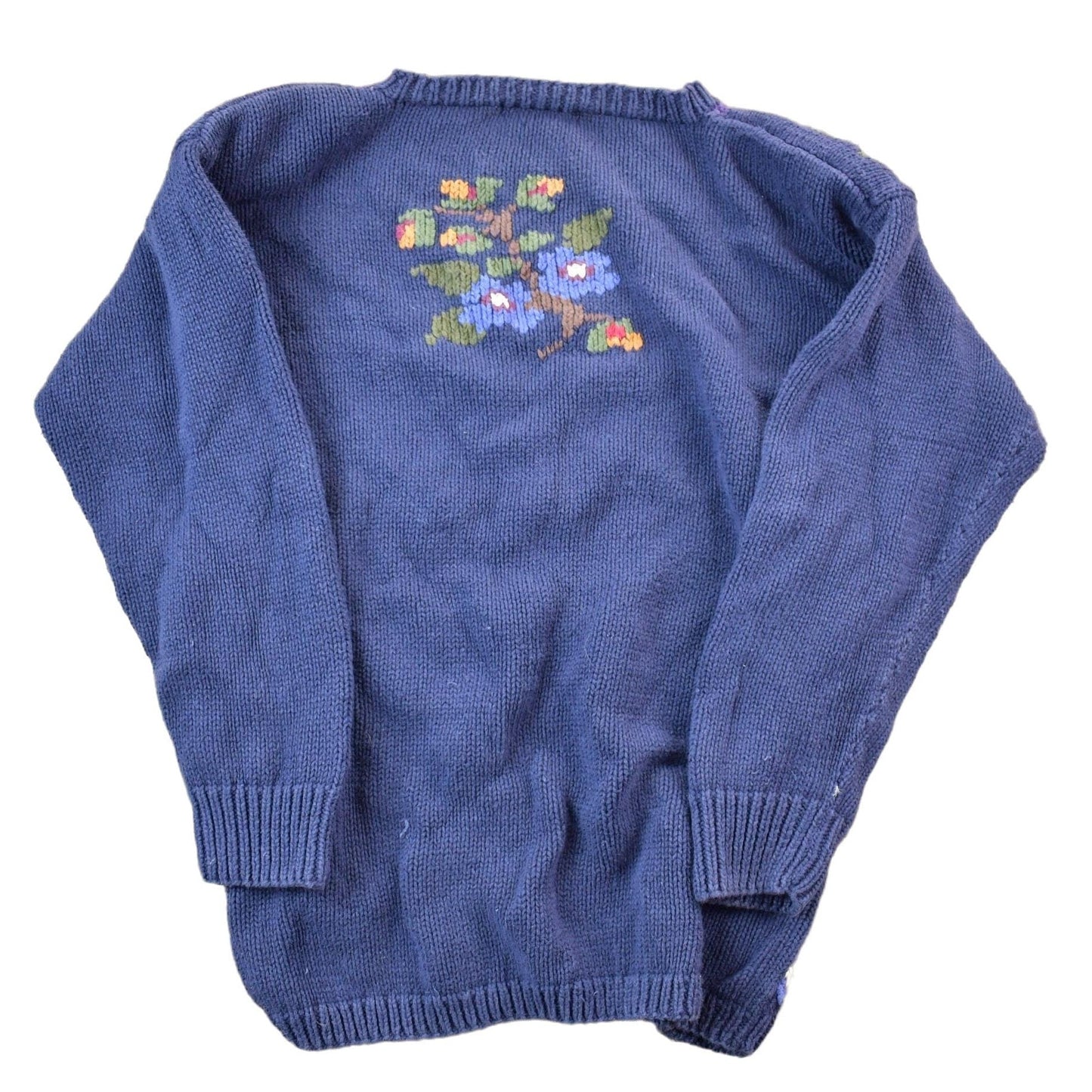 Vintage 1990s Floral Cable Knit Crewneck Sweater Women's S from propervintagecanada