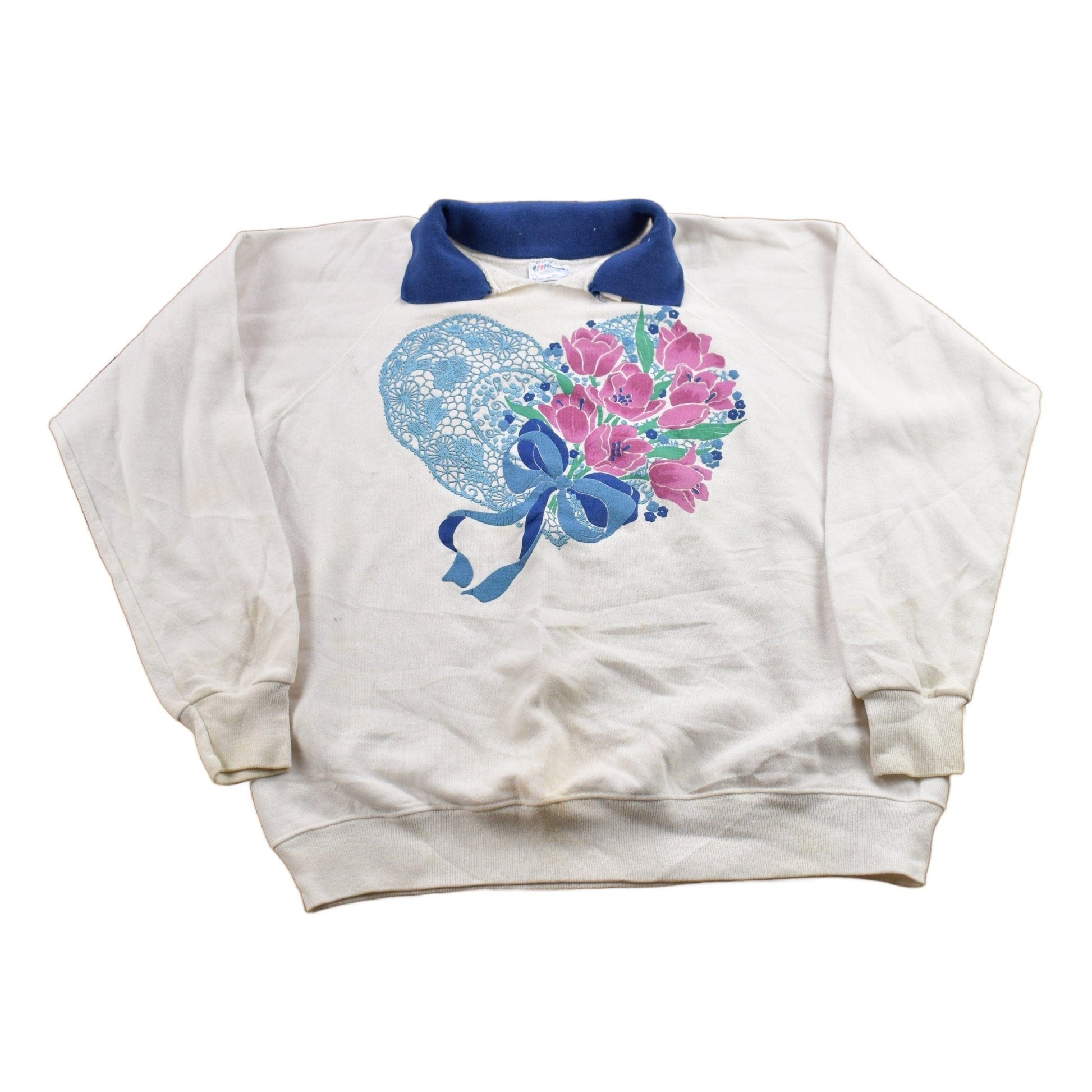 Vintage 1990s Floral Collared Crewneck Sweater Women's M from propervintagecanada