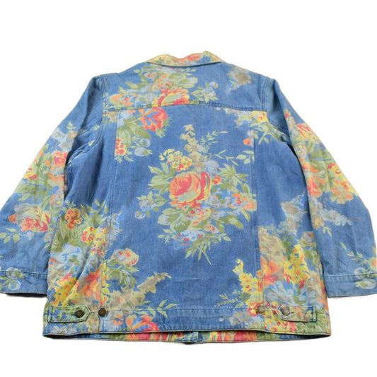 Vintage 1990s Floral Denim Jean Jacket Men's XL from propervintagecanada