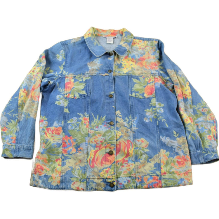 Vintage 1990s Floral Denim Jean Jacket Men's XL from propervintagecanada