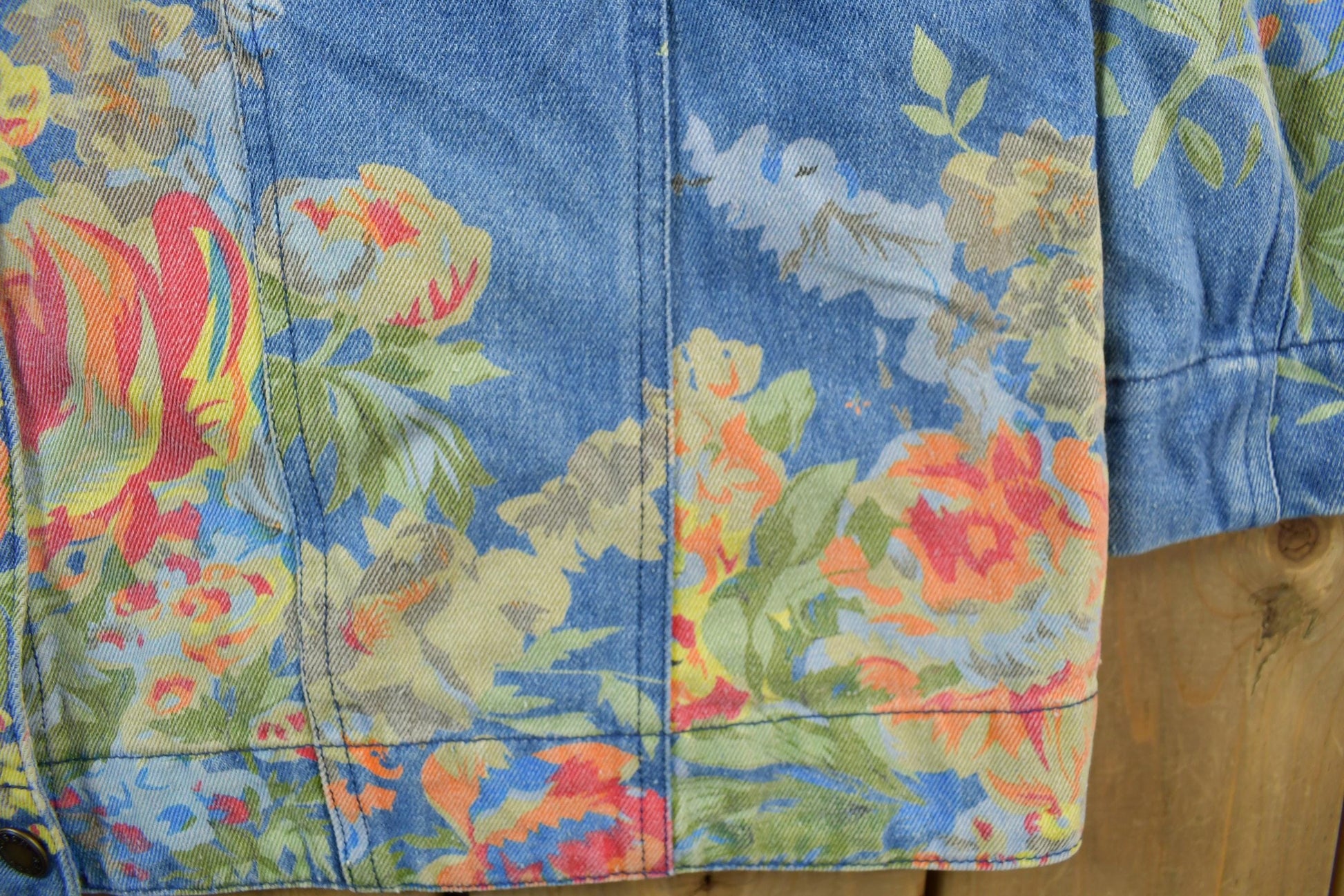 Vintage 1990s Floral Denim Jean Jacket Men's XL from propervintagecanada