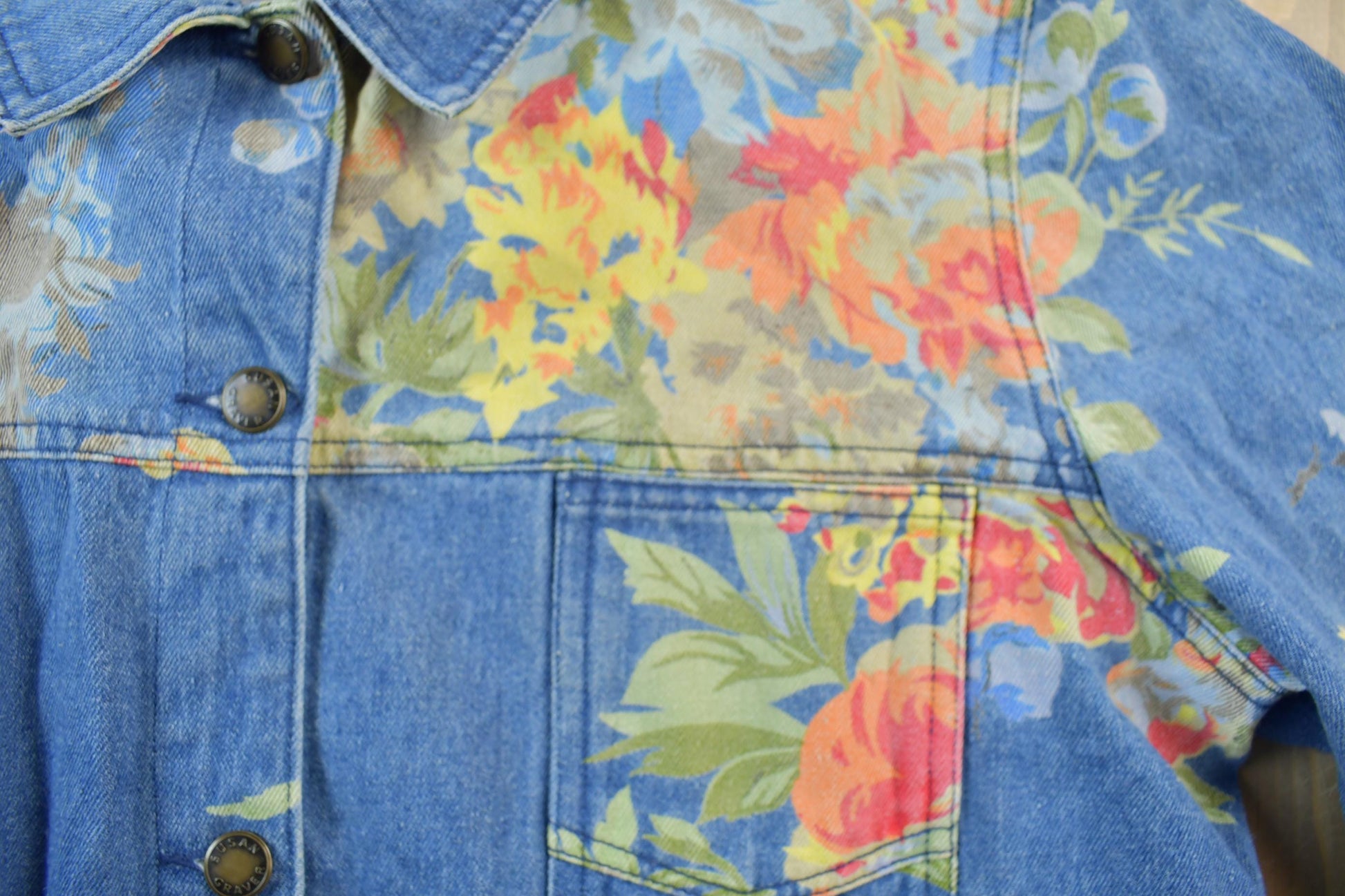 Vintage 1990s Floral Denim Jean Jacket Men's XL from propervintagecanada
