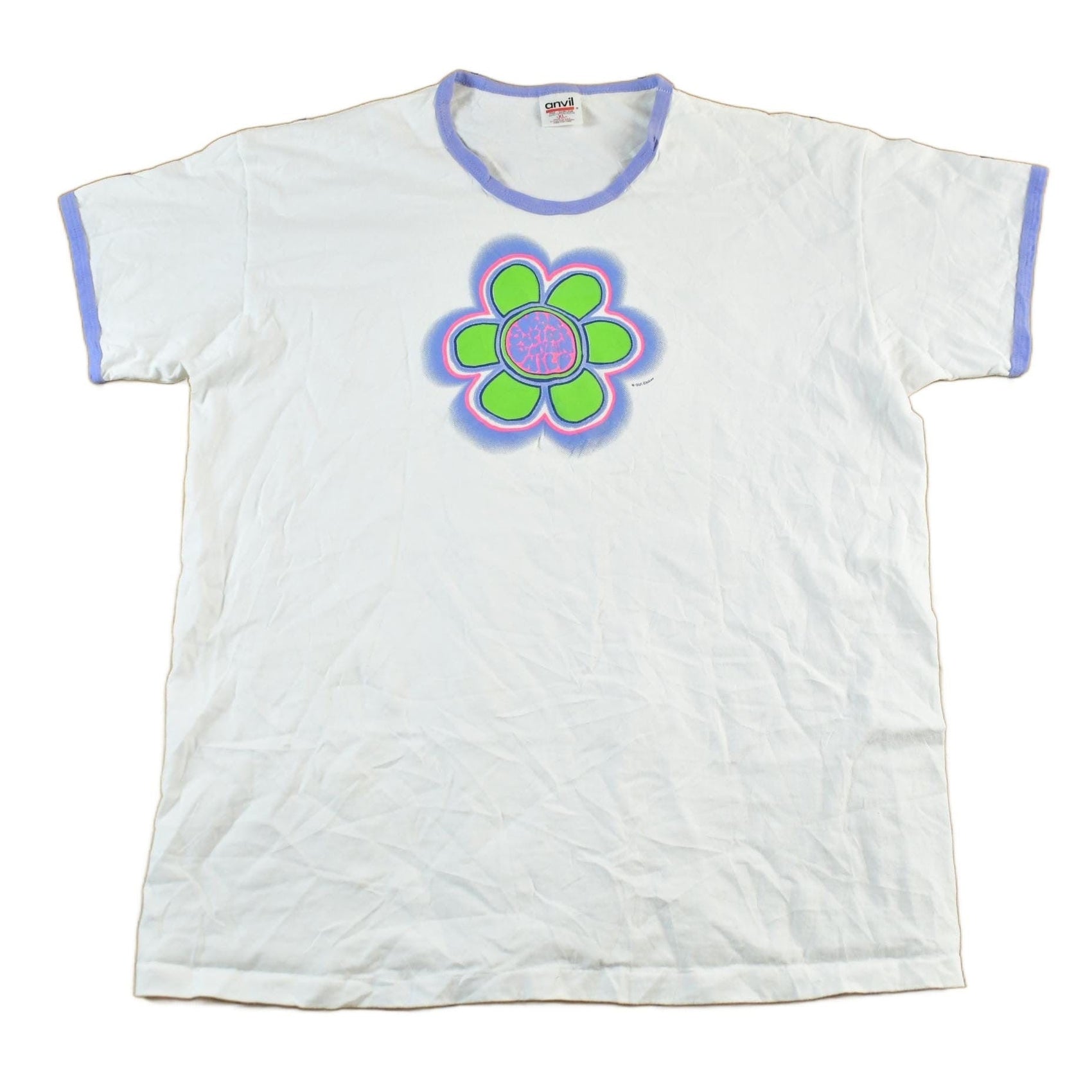 Vintage 1990s Floral Girl Games Graphic Ringer T-Shirt Women's XL from propervintagecanada