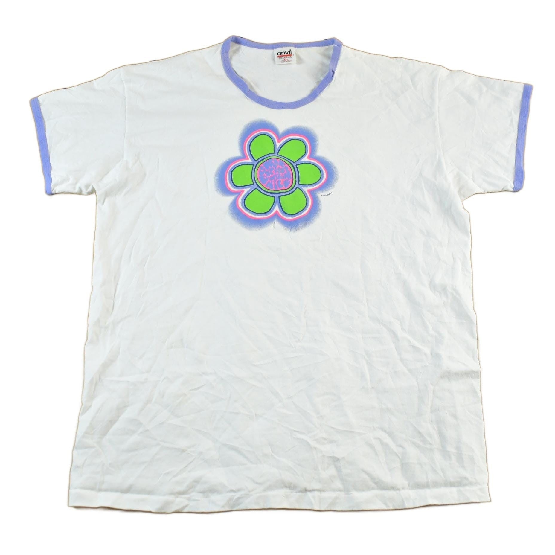 Vintage 1990s Floral Girl Games Graphic Ringer T-Shirt Women's XL from propervintagecanada