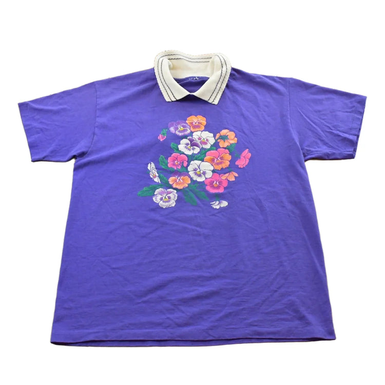 Vintage 1990s Floral Graphic Collared T-Shirt Men's L from propervintagecanada