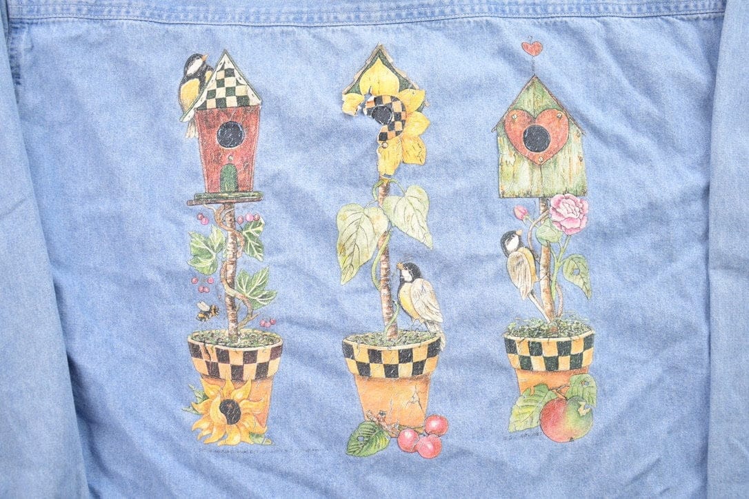Vintage 1990s Floral Jean Button Up Shirt Men's Large from propervintagecanada