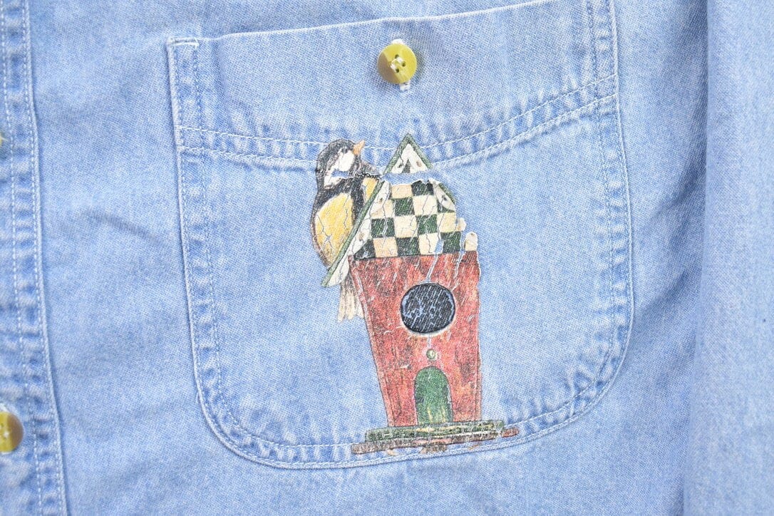 Vintage 1990s Floral Jean Button Up Shirt Men's Large from propervintagecanada