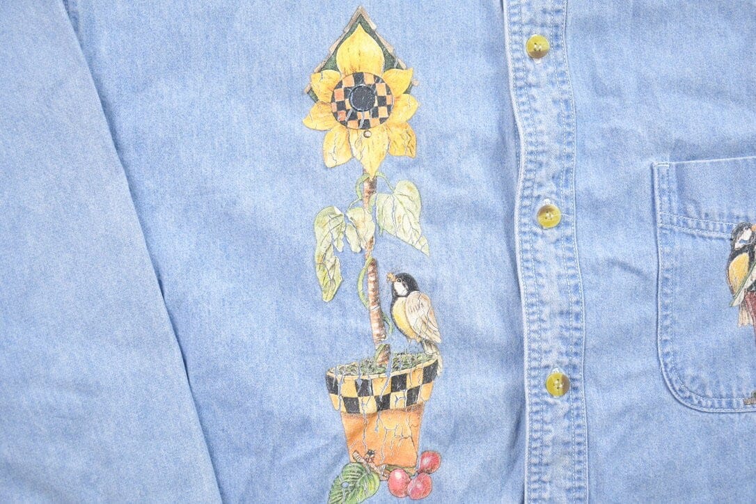 Vintage 1990s Floral Jean Button Up Shirt Men's Large from propervintagecanada