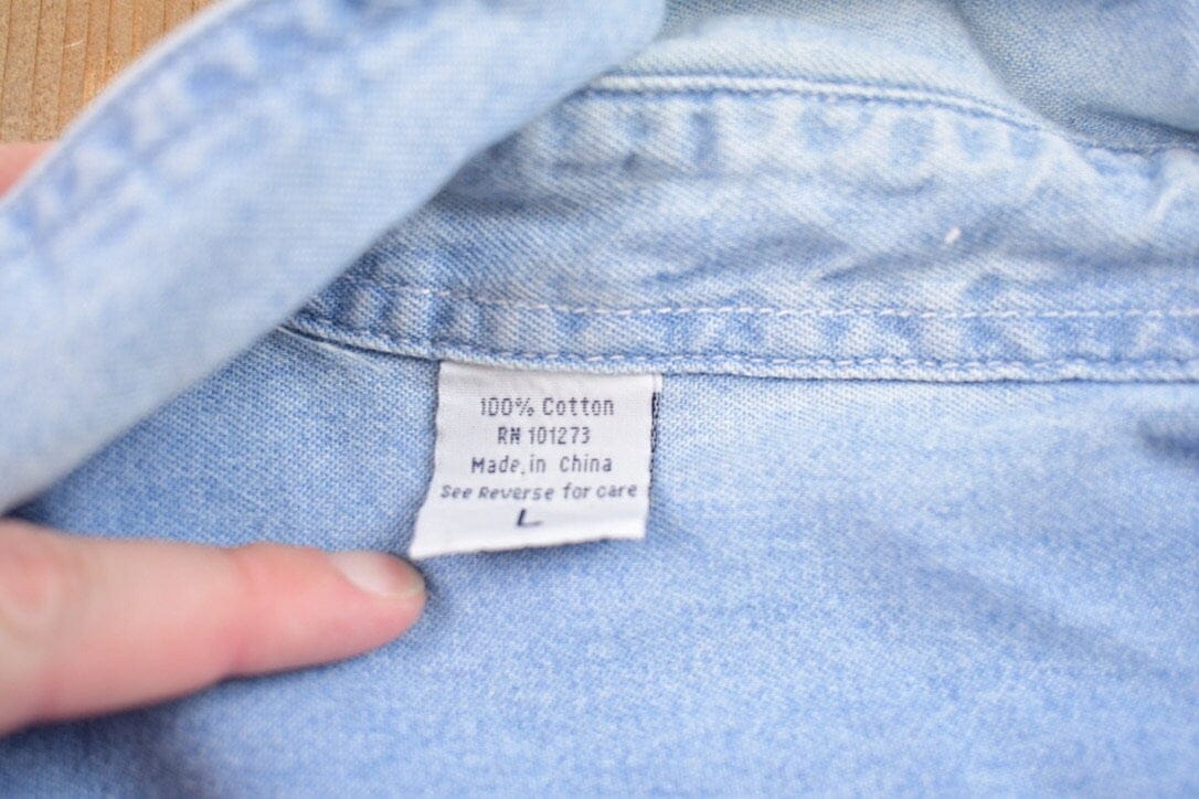 Vintage 1990s Floral Jean Button Up Shirt Men's Large from propervintagecanada