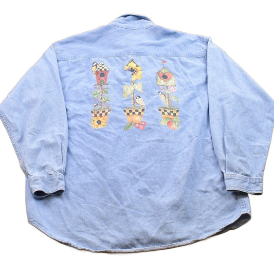 Vintage 1990s Floral Jean Button Up Shirt Men's Large from propervintagecanada