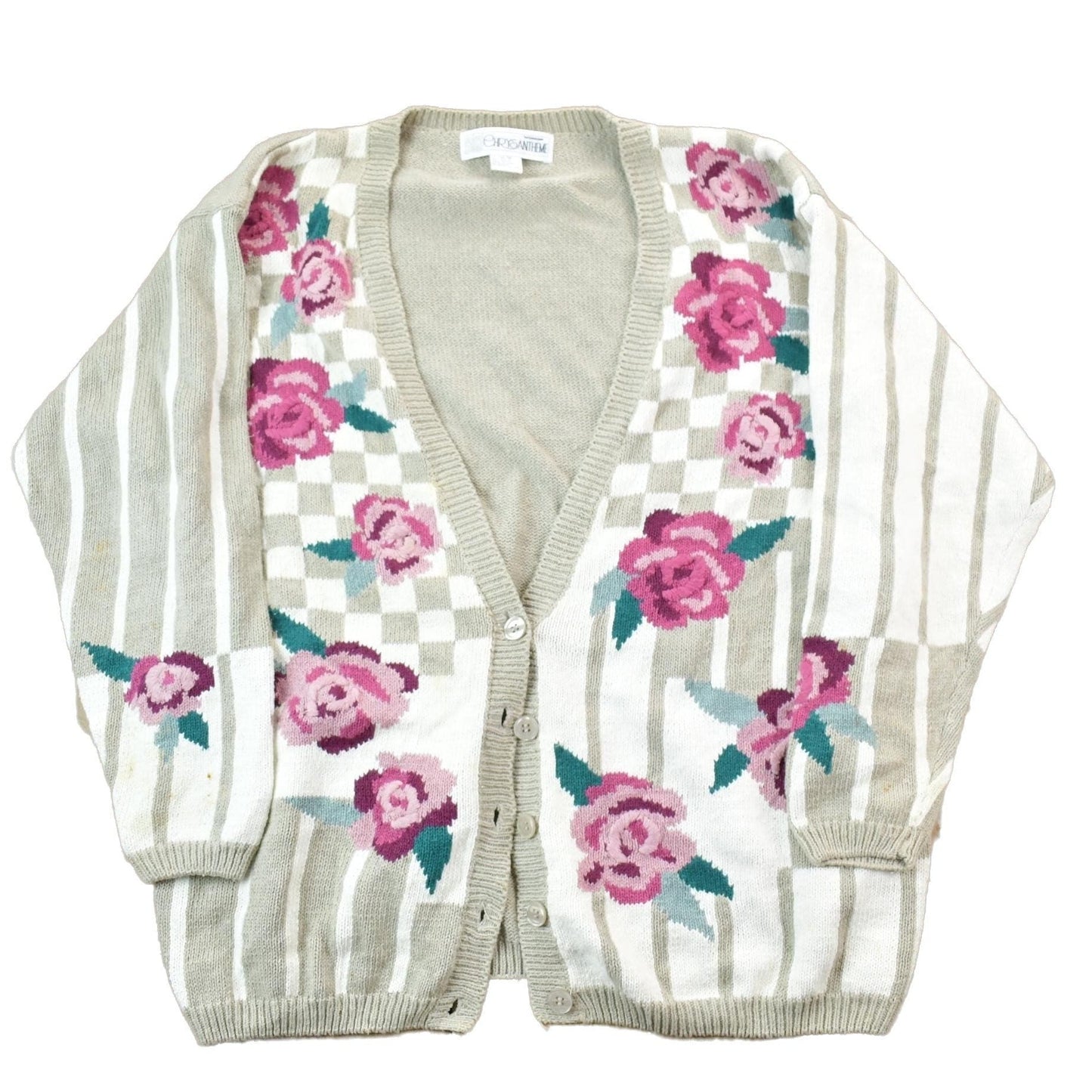 Vintage 1990s Floral Knit Cardigan Sweater Women's L from propervintagecanada