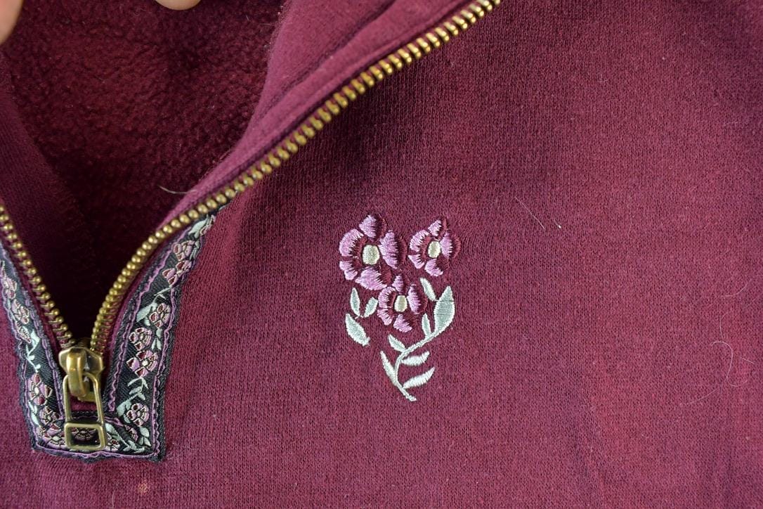 Vintage 1990s Floral Quarter Zip Collared Sweatshirt Made In USA Men's XL from propervintagecanada
