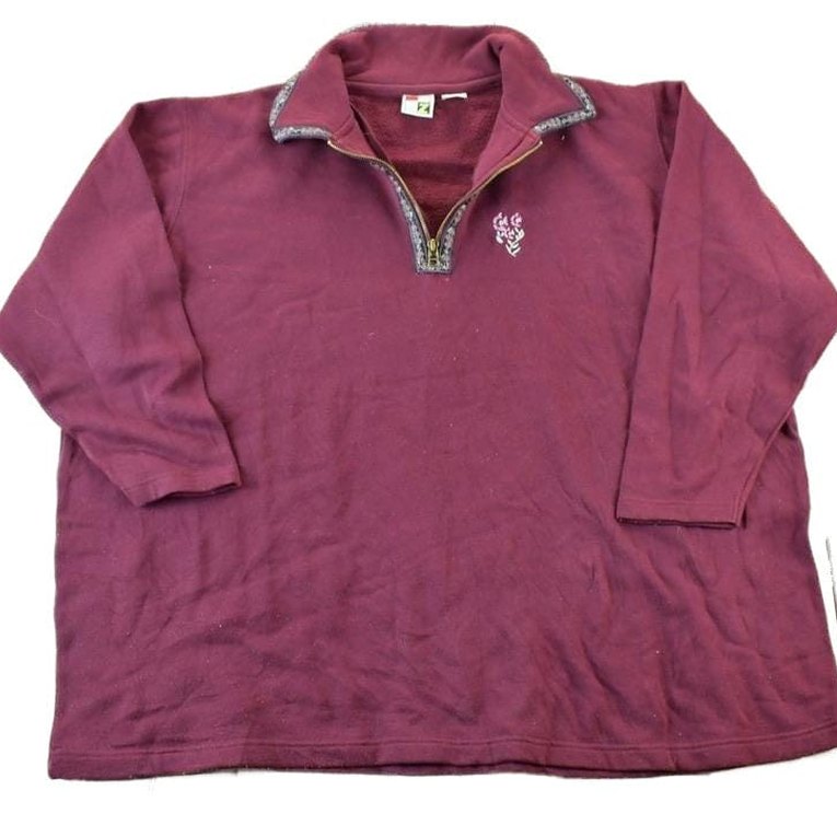 Vintage 1990s Floral Quarter Zip Collared Sweatshirt Made In USA Men's XL from propervintagecanada