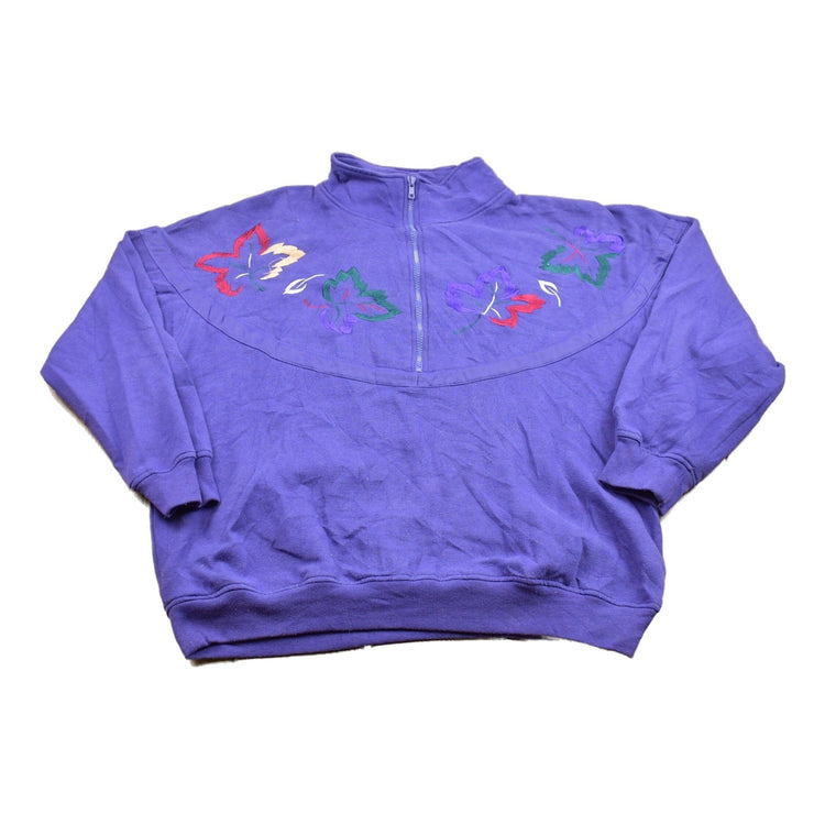 Vintage 1990s Floral Quarter Zip Sweatshirt Men's XL from propervintagecanada