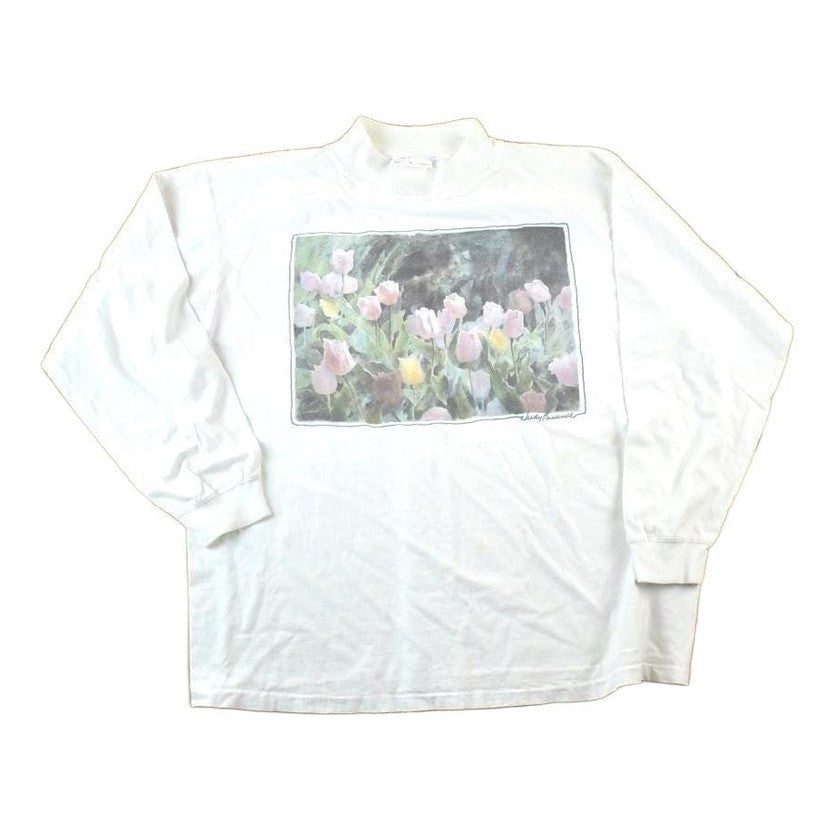 Vintage 1990s Floral Souvenir Single Stitch Graphic Print Long Sleeve T-Shirt Men's Large