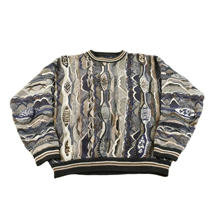 Vintage 1990s Florence Tricot 3D Cable Knit Crewneck Sweater Men's XL from propervintagecanada