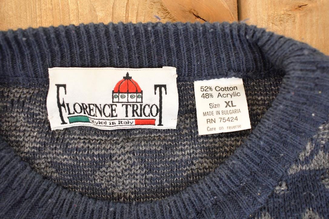 Vintage 1990s Florence Tricot Abstract Knit Crewneck Sweater Mens L from propervintagecanada