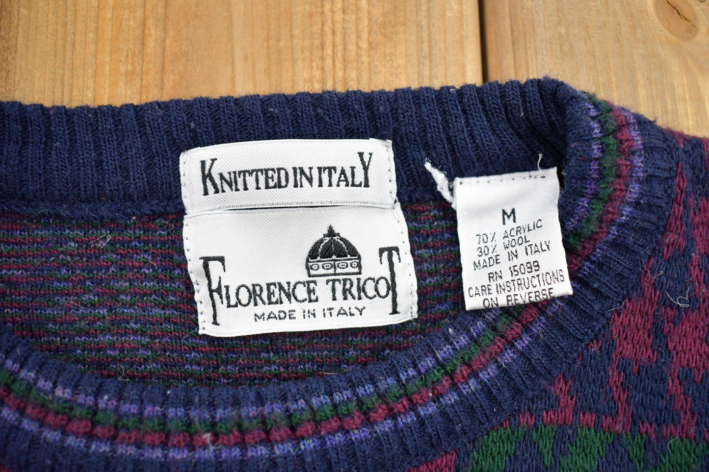 Vintage 1990s Florence Tricot Knitted Wool Crewneck Sweater Men's Small from propervintagecanada