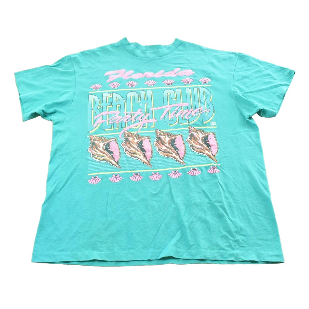 Vintage 1990s Florida Beach Club Party Time T-Shirt Men's L from propervintagecanada