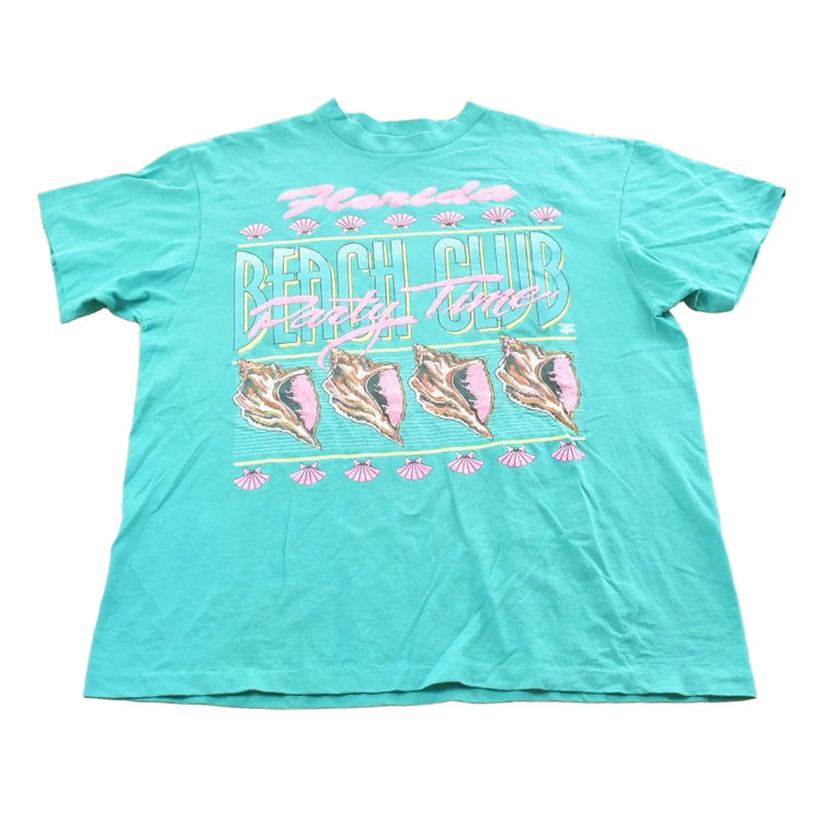 Vintage 1990s Florida Beach Club Party Time T-Shirt Men's L from propervintagecanada
