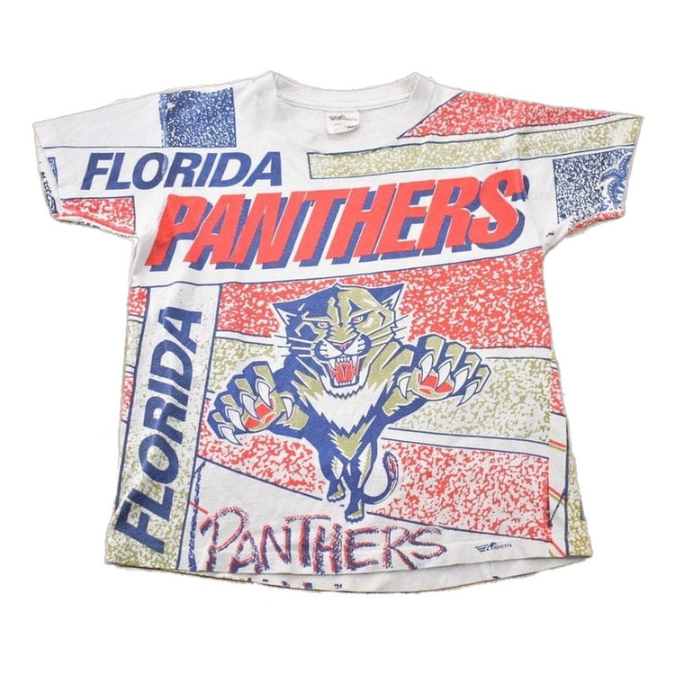 Vintage 1990s Florida Panthers All Over Print NHL Graphic T-Shirt Youth L from propervintagecanada