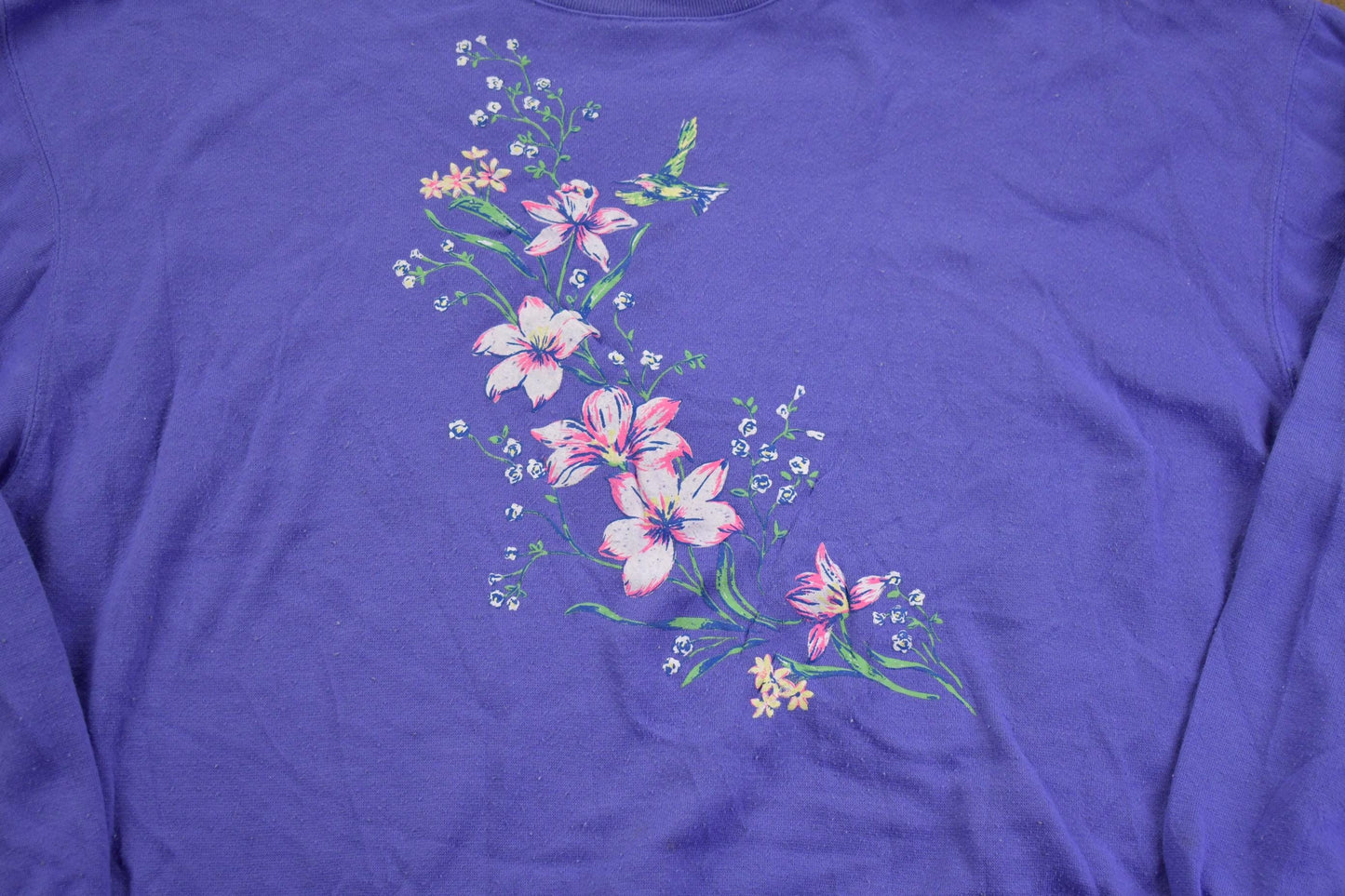 Vintage 1990s Flower Embroidery Cute Grandma Style Crewneck SweaterMen's Large from propervintagecanada