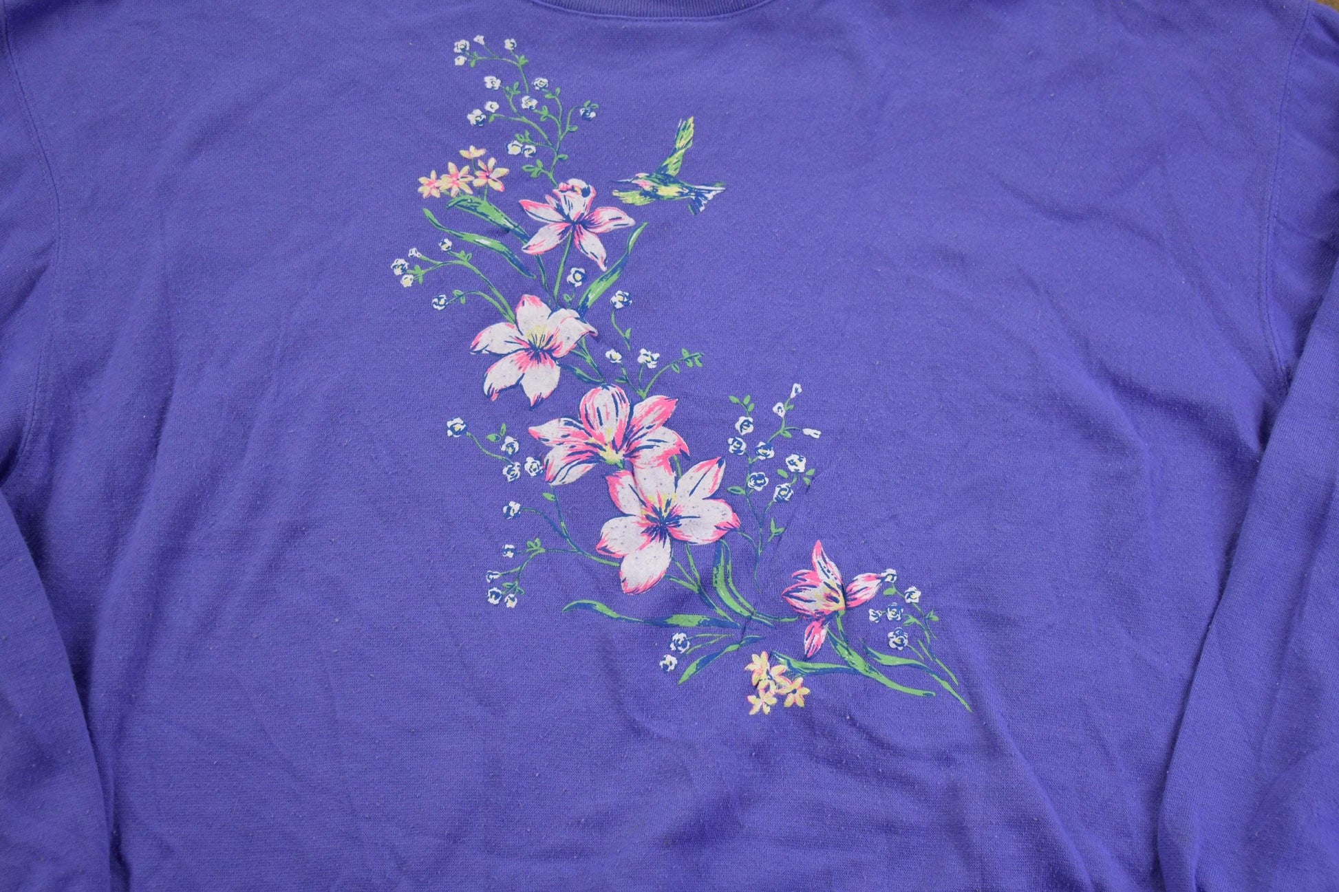 Vintage 1990s Flower Embroidery Cute Grandma Style Crewneck SweaterMen's Large from propervintagecanada