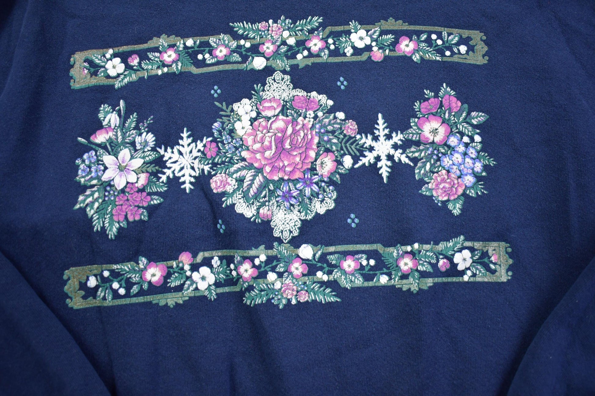 Vintage 1990s Flower Print Cute Grandma Style Crewneck Sweater Men's S from propervintagecanada