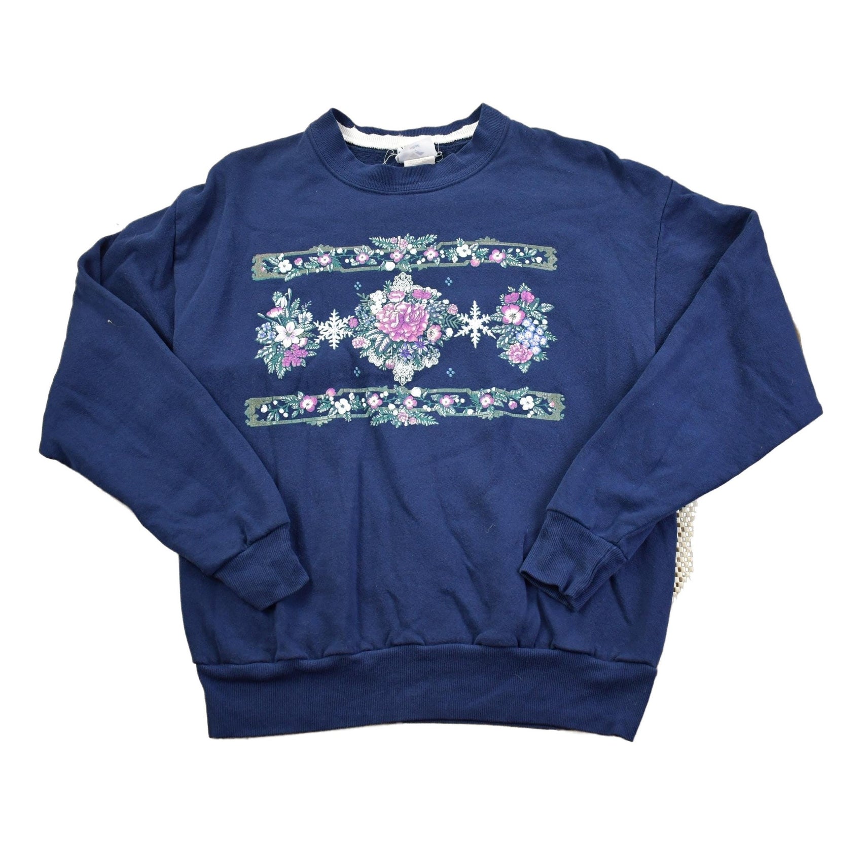 Vintage 1990s Flower Print Cute Grandma Style Crewneck Sweater Men's S from propervintagecanada