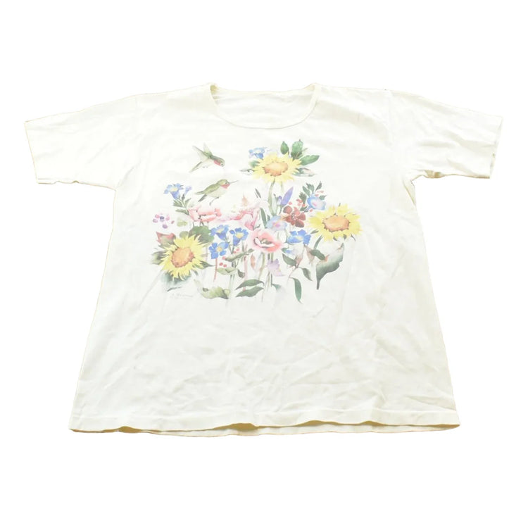 Vintage 1990s Flowers Floral Hummingbird T-Shirt Mens S from propervintagecanada