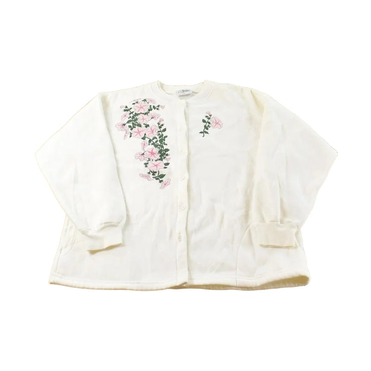 Vintage 1990s Flowers Graphic Cardigan Sweatshirt Women's XL from propervintagecanada