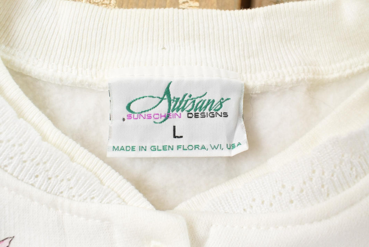 Vintage 1990s Flowers Graphic Cardigan Sweatshirt Women's XL from propervintagecanada