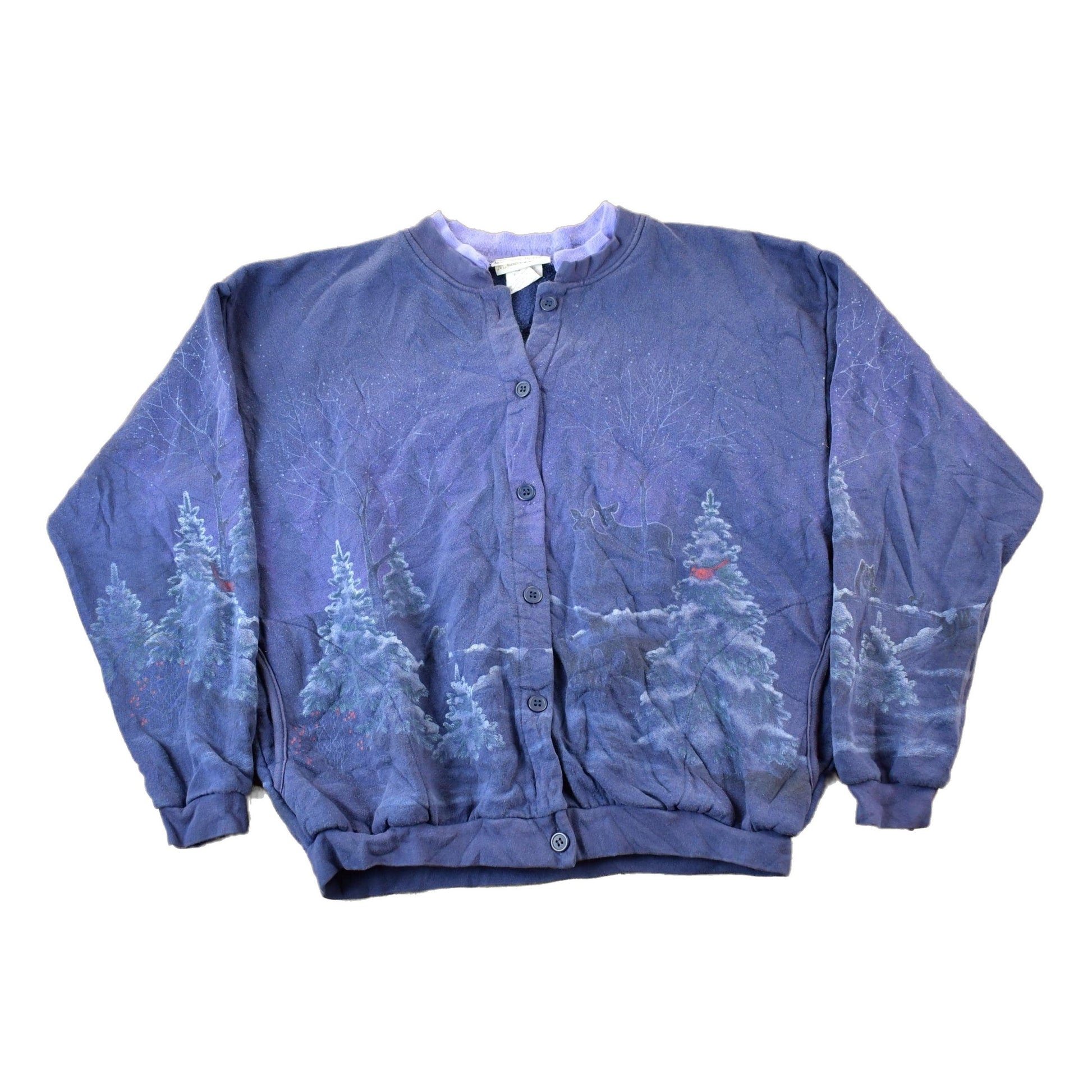 Vintage 1990s Forest Nature Landscape Graphic Cardigan Sweatshirt Women's Medium from propervintagecanada