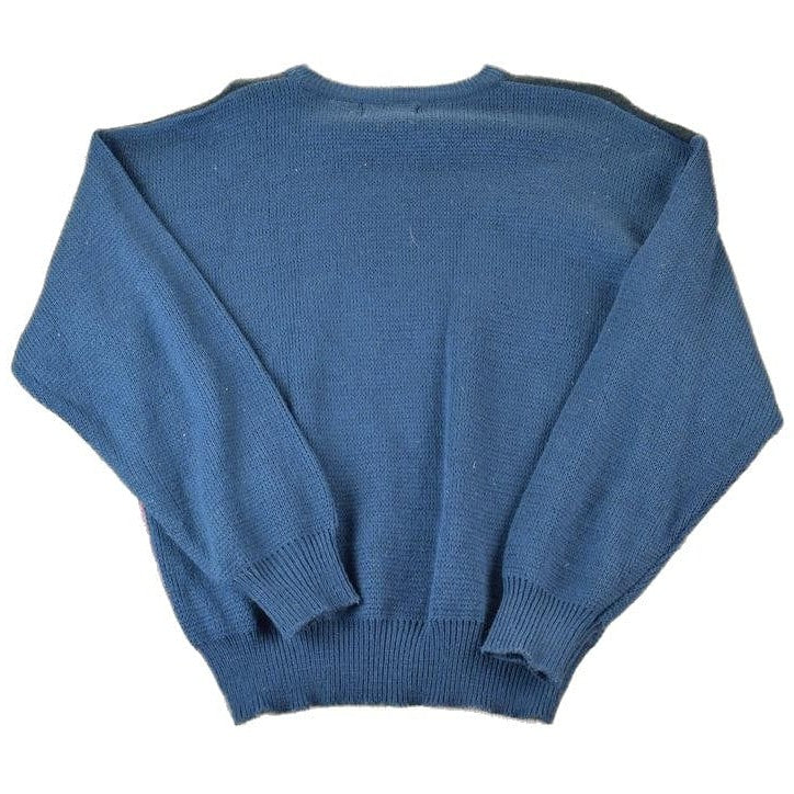 Vintage 1990s Forsyth Tradition Leather Patch Knit Abstract Pattern Crewneck Sweater Made In 90s Crewneck Men's L from propervintagecanada