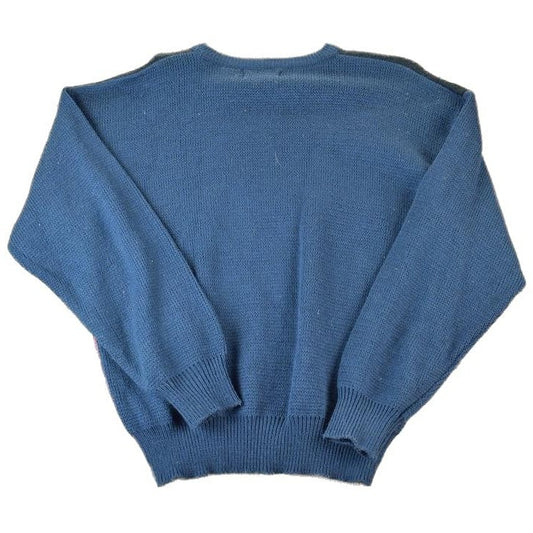 Vintage 1990s Forsyth Tradition Leather Patch Knit Abstract Pattern Crewneck Sweater Made In 90s Crewneck Men's L from propervintagecanada