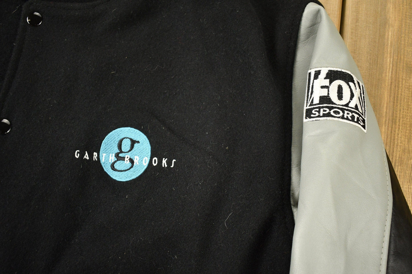 Vintage 1990s FOX NFL Sunday Garth Brooks Leather Varsity Jacket Men's XL from propervintagecanada